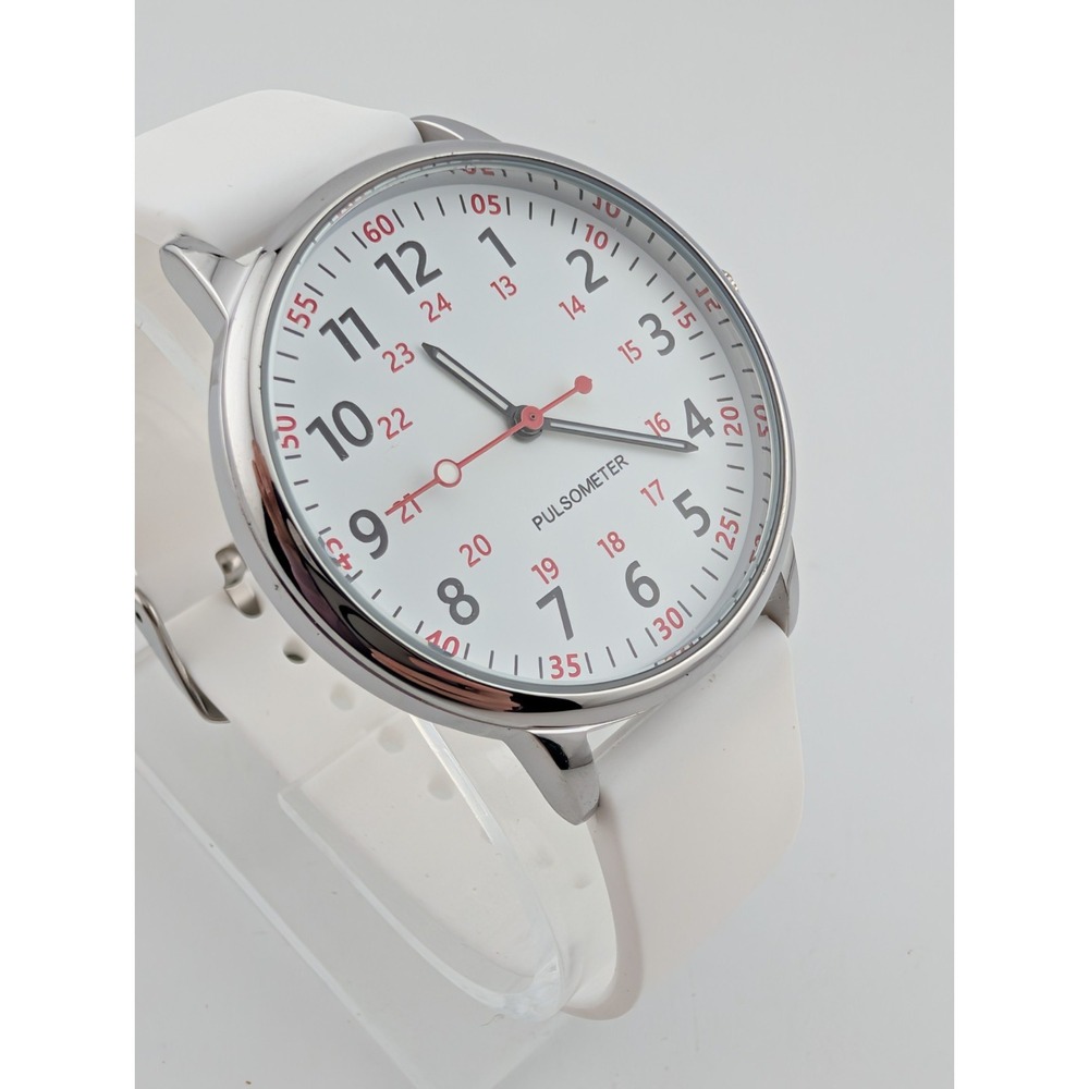 Pulsometer Unisex Watch 38mm Silver Case White Silicone Band- New Battery - Picture 2 of 9